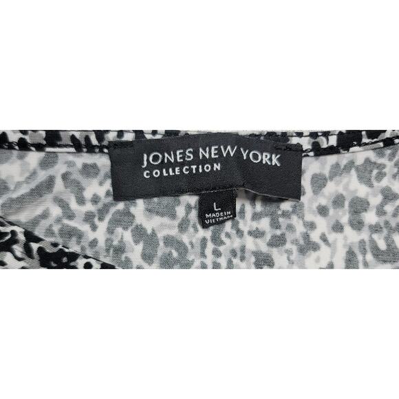 Jones New York Black White Gray Animal Print Top Large Lightweight Soft Flowy - Picture 3 of 5